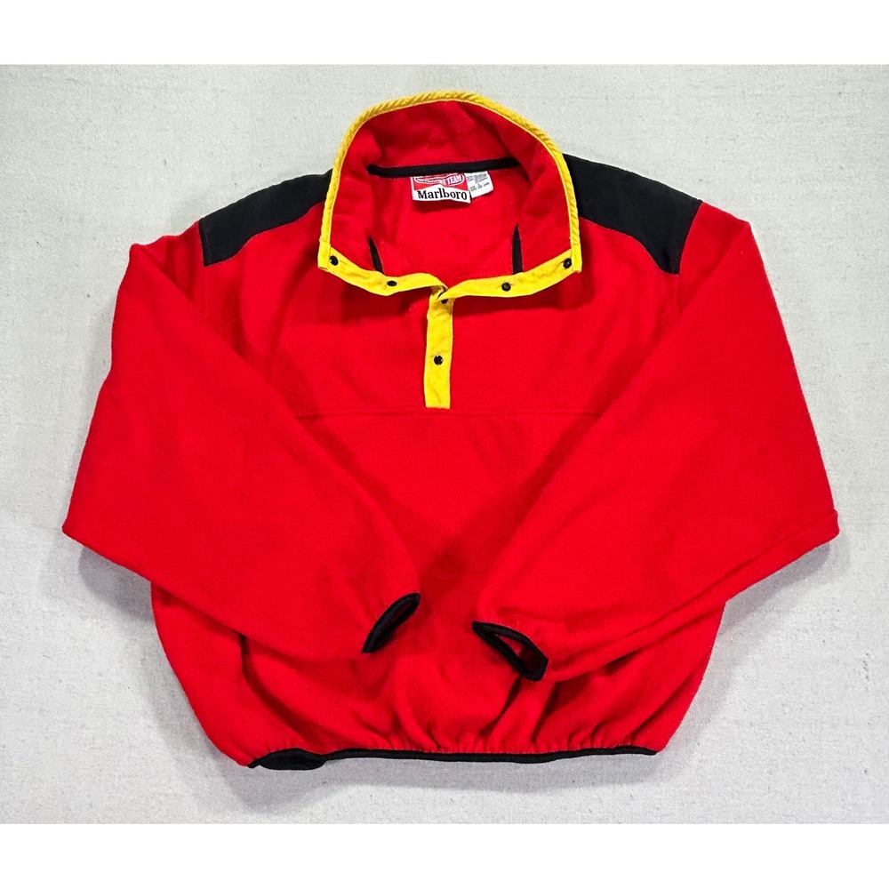 Vintage MARLBORO Men's Large 1/4 T-Snap Fleece Jacket‎ PullOver Adventure Team